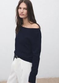 Fine-knit boat-neck sweater at Mango